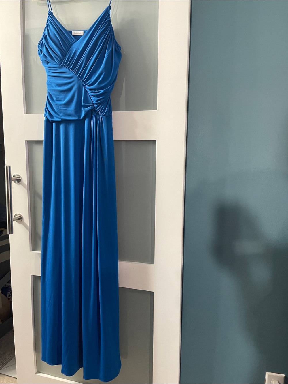 Calvin Klein Royal Blue Ruched V-Neck Maxi Dress